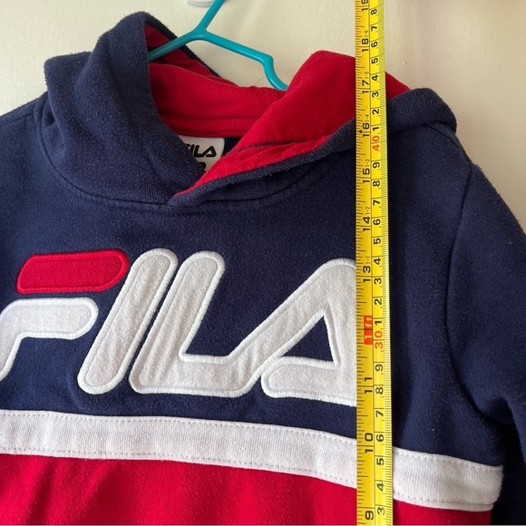 🌼 5/$25 FILA Kids Hoodie Size 7 Navy Red Colorblock Logo Pullover Sweatshirt - Picture 4 of 10